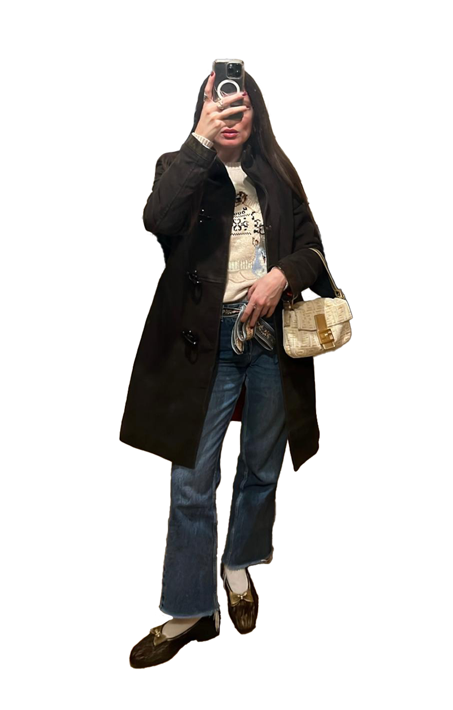 Left to right: Knitwear Ralph Laurent, Coat Fay, Jeans Zara, Ballerinas Andreas Kronthaler for Vivienne Westwood, Bag Fendi | Trousers Uniqlo, Top Intimissimi, Boots Zara