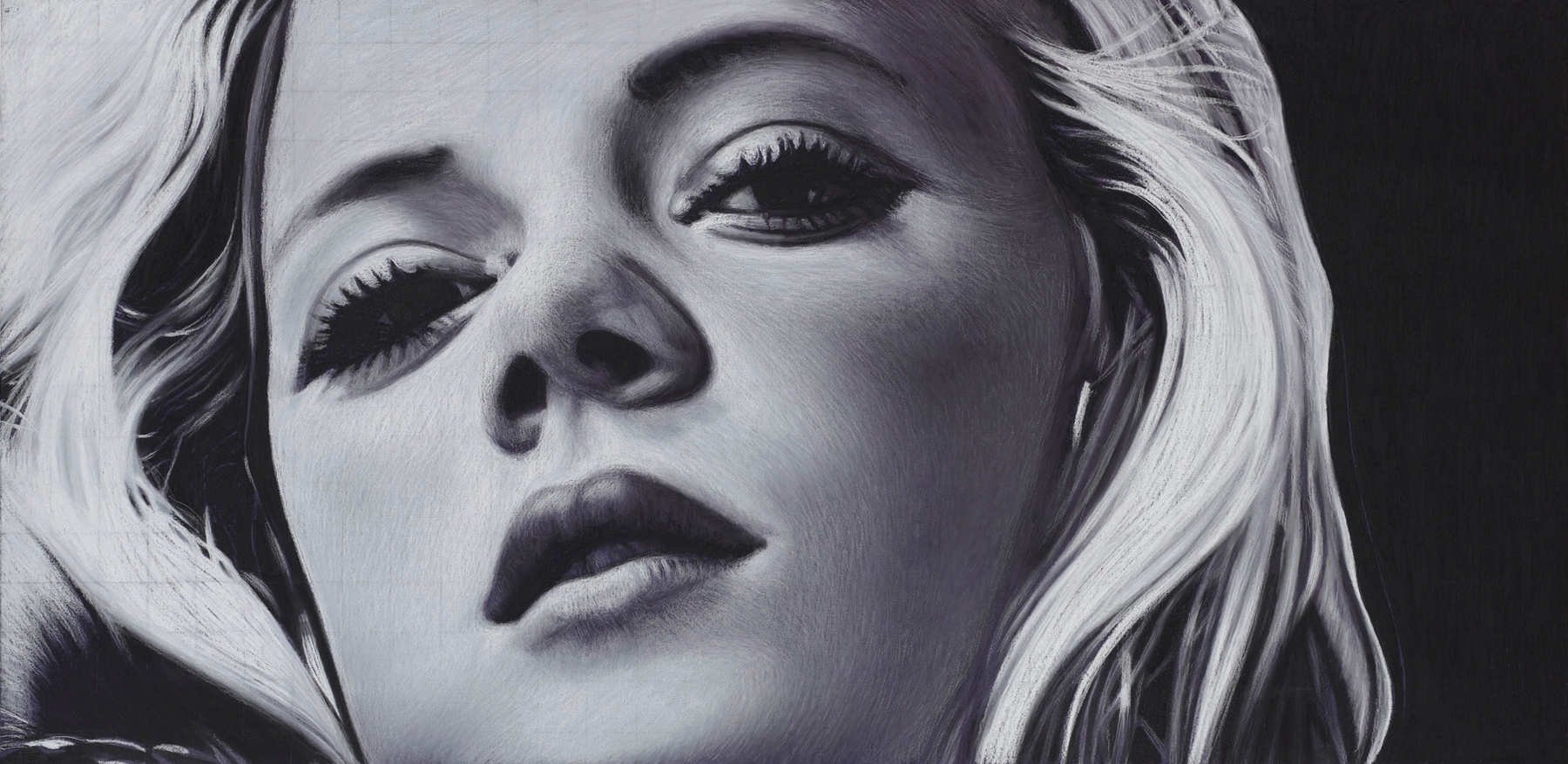 'Eva', 2020, charcoal and chalk on paper, 45.1 × 91.4 cm
 