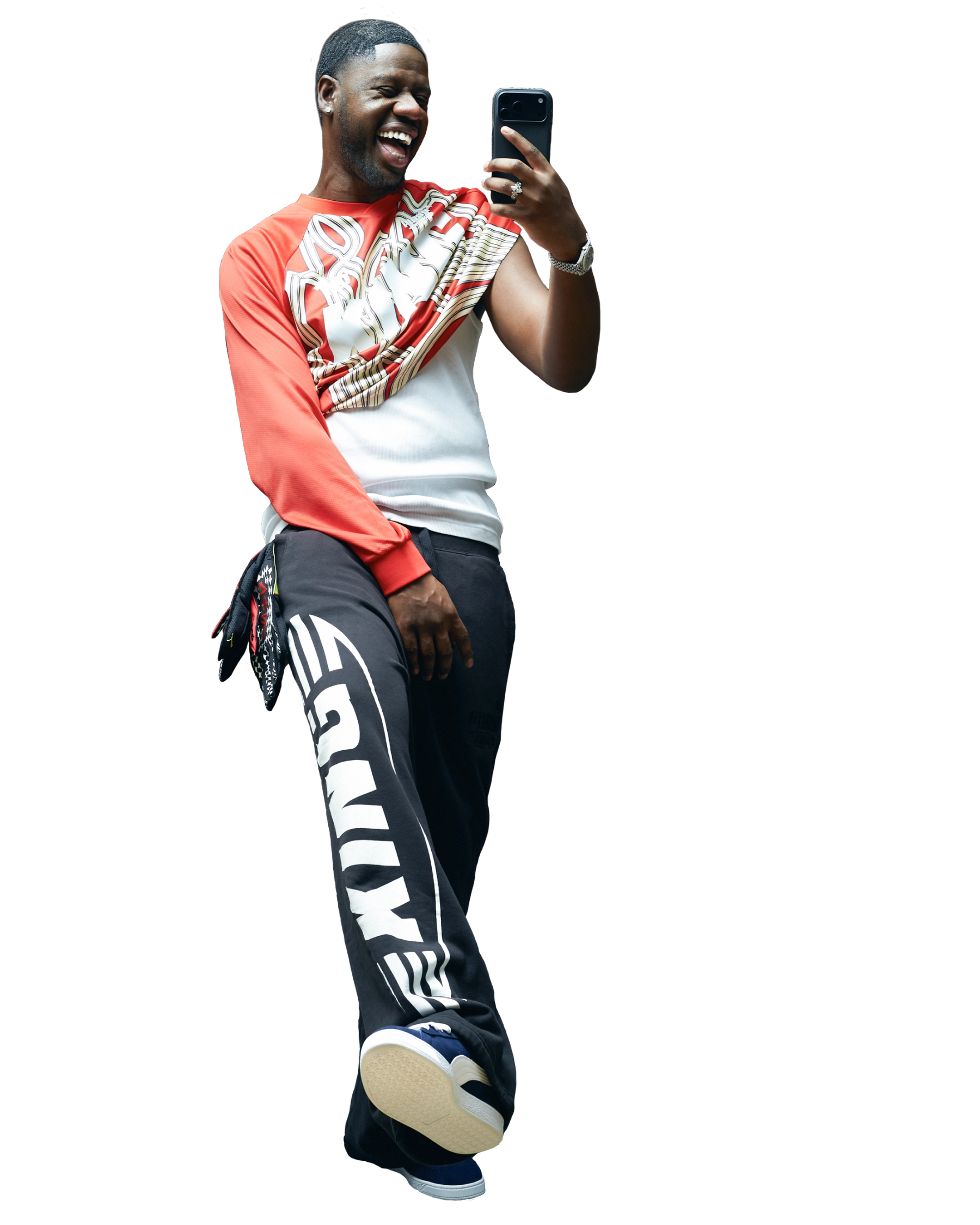 Top, Tracksuit Pants, Gloves & Shoes Puma, Tank Top stylist’s own, Jewelry & Watch talent’s own