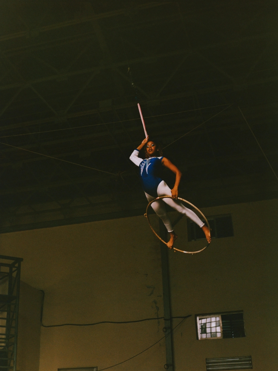 Alejandra Maya De La Honra Rivero perfoms an aerial ring act. 
