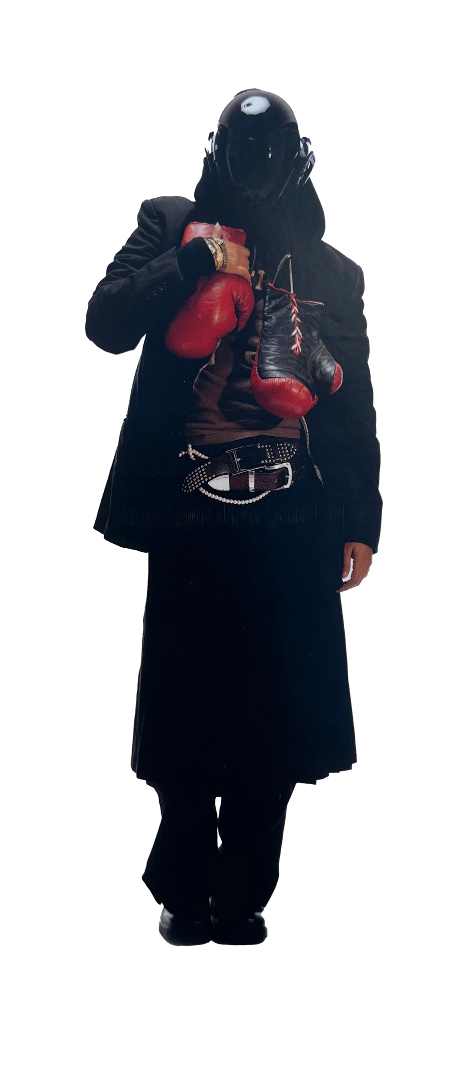 Camo esoteric set / Moncler ski mask / Vintage gloves / Intimissimi top - Miista boots / Comme des garcons skirt and suit / Vintage boxing gloves / Italian belts