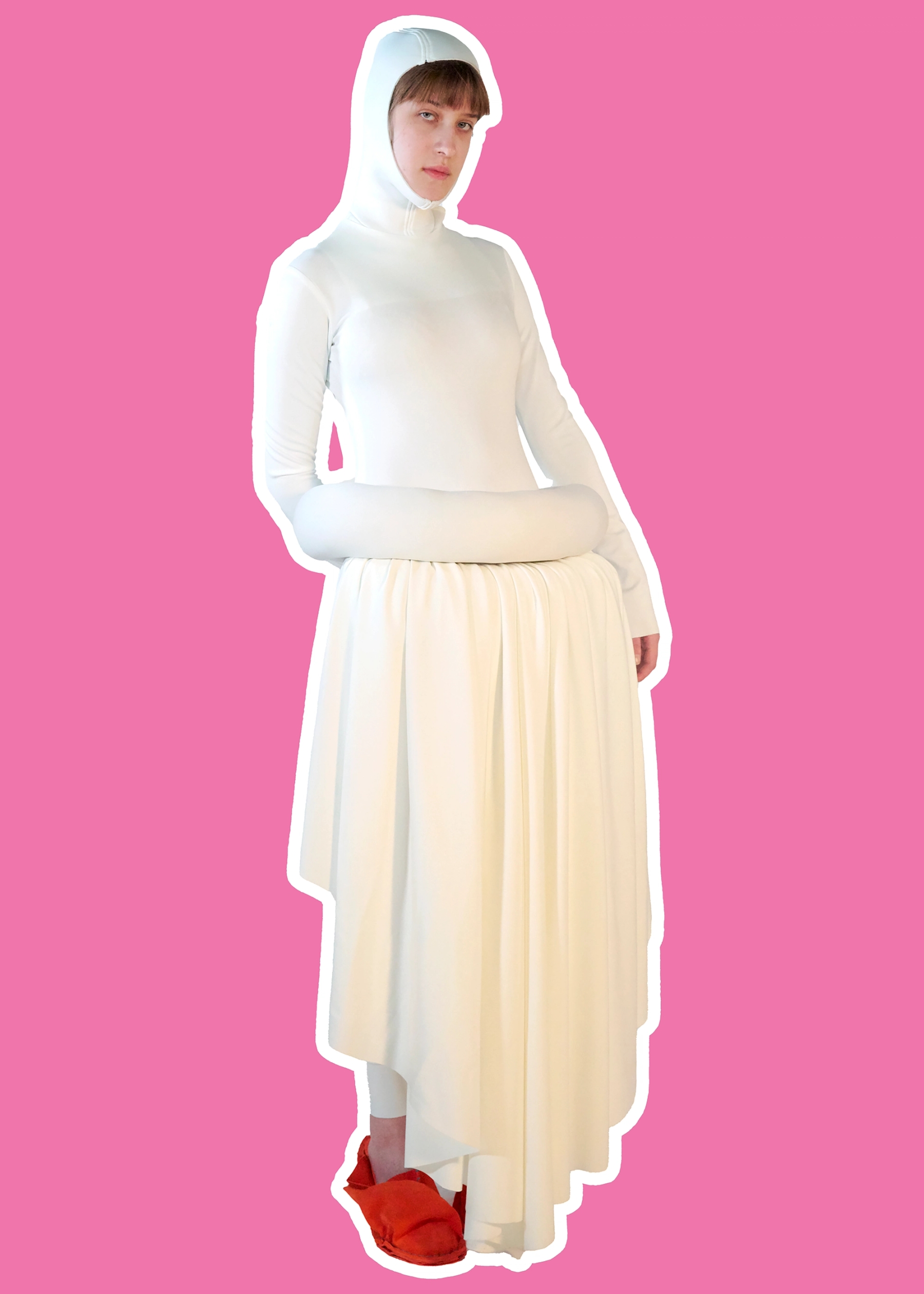 Marta in Top, Belt & Skirt Cerise Bich, Shoes Julie Laout


