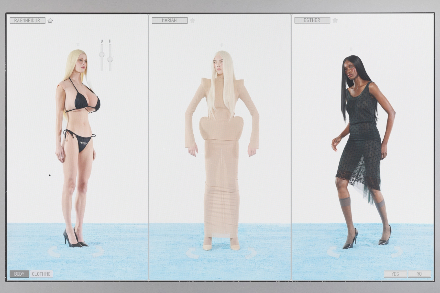 Left to right: Bikini Laura Andraschko, Shoes Stylist’s own | Dress Ilona, Tights and Shoes Stylist’s own | Dress Laura Andraschko, Tights and Shoes Stylist’s own