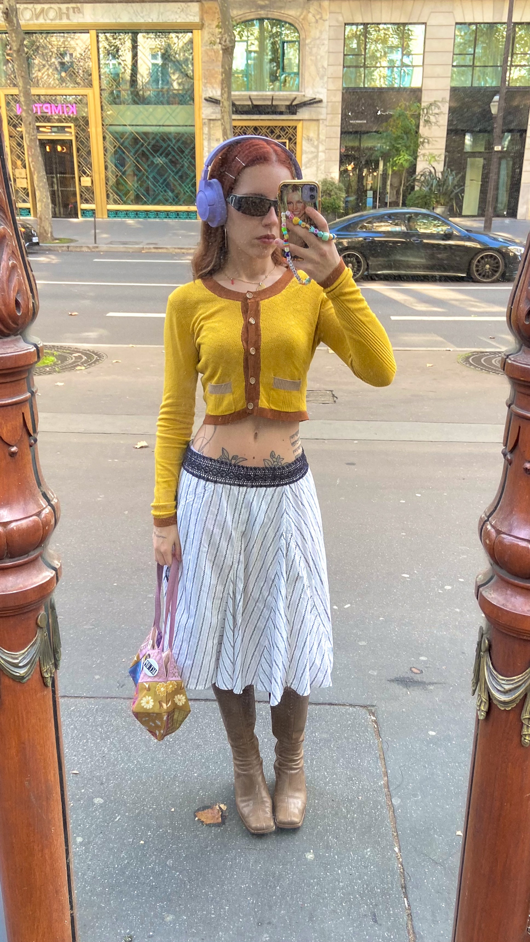 Cardigan, Shoes & Bag Vintage, Skirt Free People, Pin on the bag Act Up