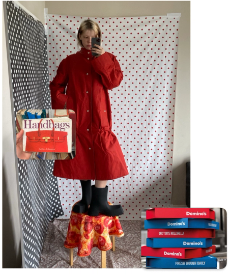 From left to right: Jacket : Stefan Cooke /
Boots: Balenciaga - Jacket: KNWLS /
Dress: Kiko Kostadinov / 
Shoes: Balenciaga - Scarf: Vintage /
Jacket: Vintage /
Tights: Hello Kitty /
Hot Pants: Ashley Williams /
Bag: Amanda Glickman /
Keyring: Amber Pickup /
Boots: Balenciaga - Scarf: Vintage /
Jacket: Vintage /
Tights: Hello Kitty /
Hot Pants: Ashley Williams /
Bag: Amanda Glickman /
Keyring: Amber Pickup /
Boots: Balenciaga