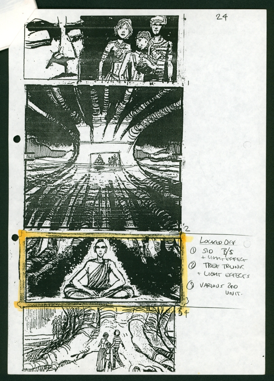 Little Buddha, directed by Bernando Bertolucci, 1993. Storyboards, 1992 Courtesy Bernando Bertolucci Foundation and Recorded Picture Company © Fondazione Bernando Bertolucci and Recorded Picture Company, digitalizzazione: Progetto Bertolucci / Fondazione Cineteca di Bologna