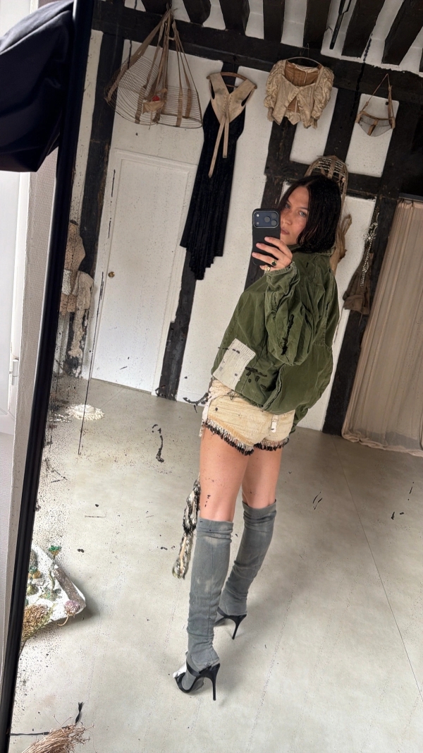 1980s jacket, 1920s burlesque beaded set worn inside out, 1920s faded socks, shoes Shushuaddict