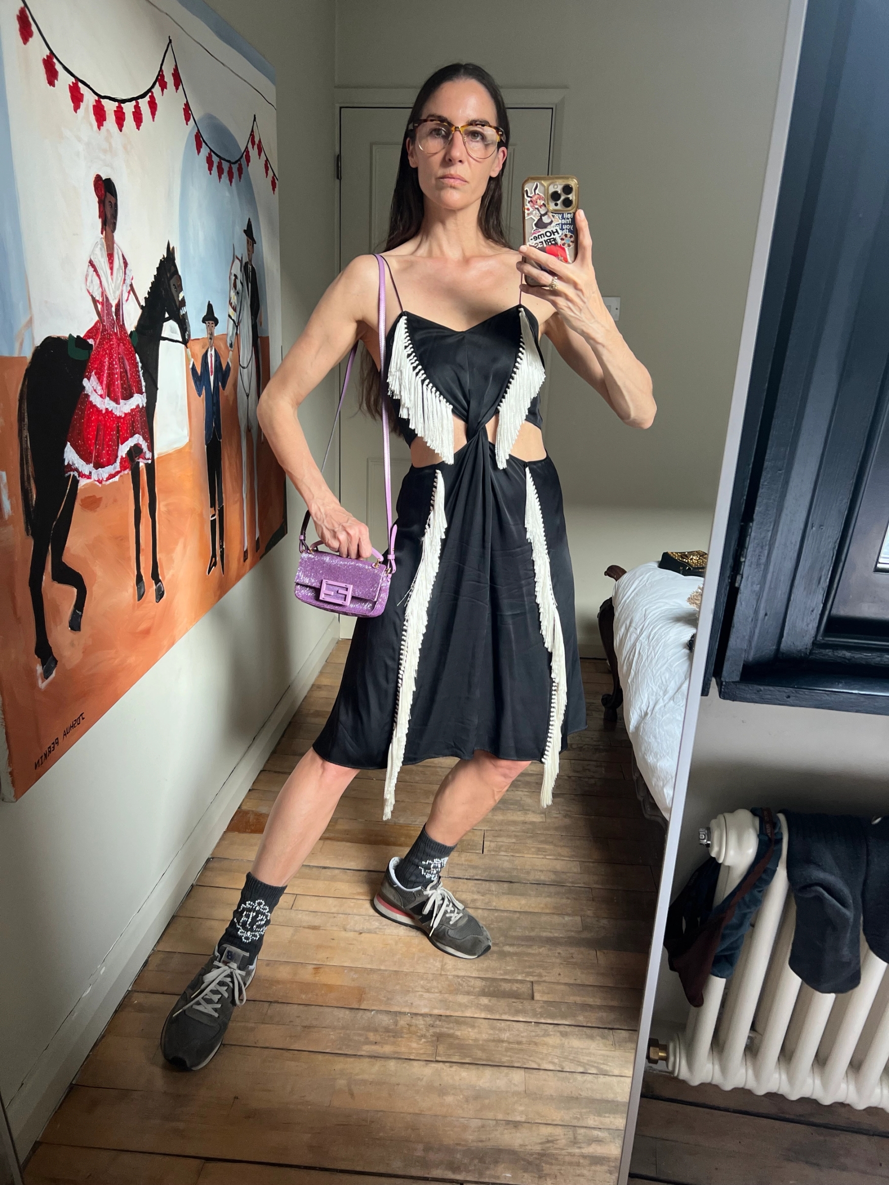 Bag Fendi, Dress Burberry, Glasses Miu Miu, Socks Simone Rocha, Shoes New Balance Made in U.S.A