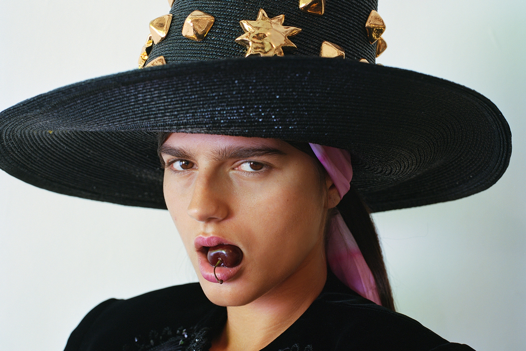 Paula @ Storm Model Management, hat Christian Lacroix Archives, velvet embroidered spencer jacket Christian Lacroix Archives Fall/Winter 1987