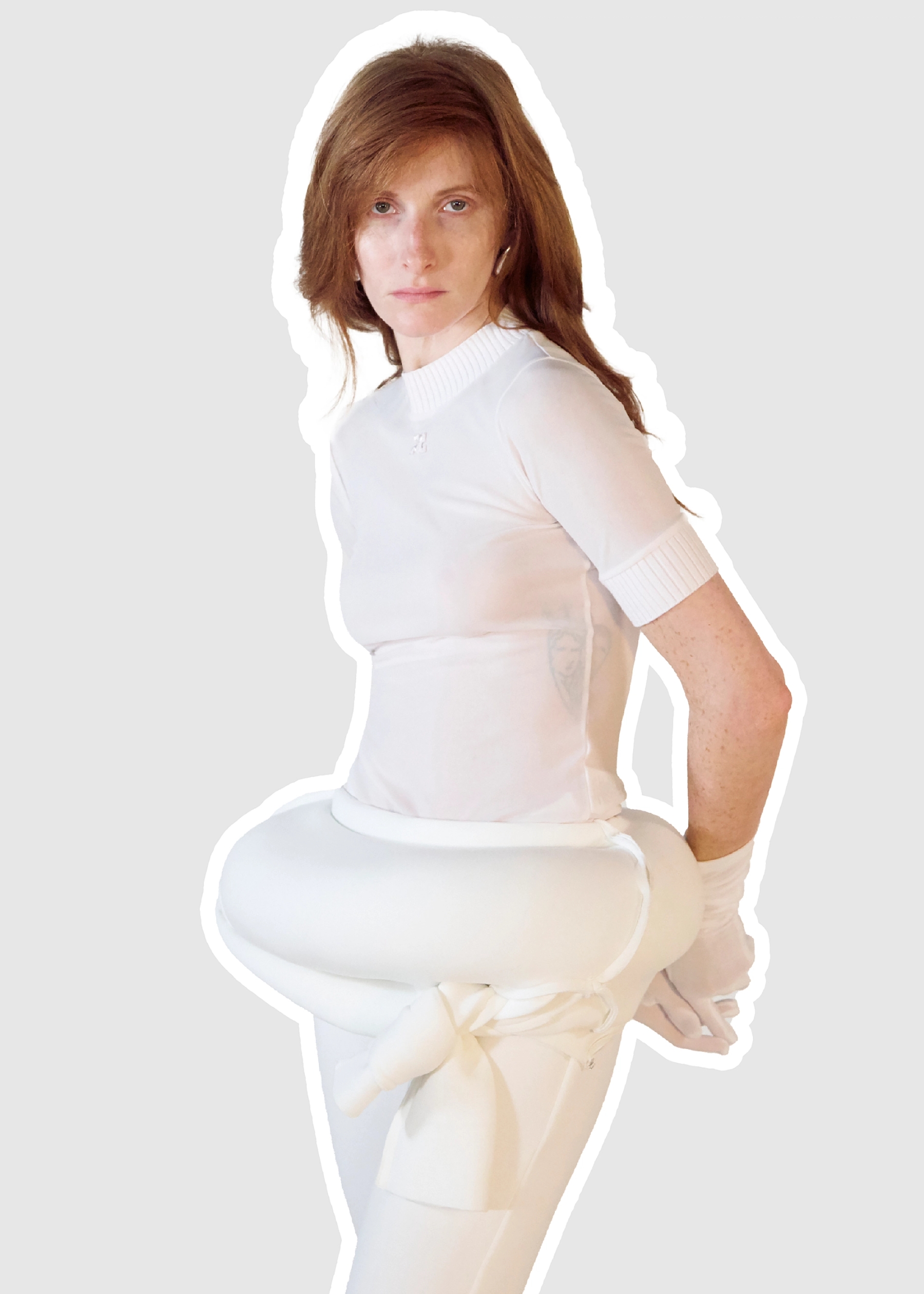 Mathilde in Top Courrèges vintage from Souagforever, Jumpsuit  & Gloves Cerise Bich, Earrings Camille Surault  


