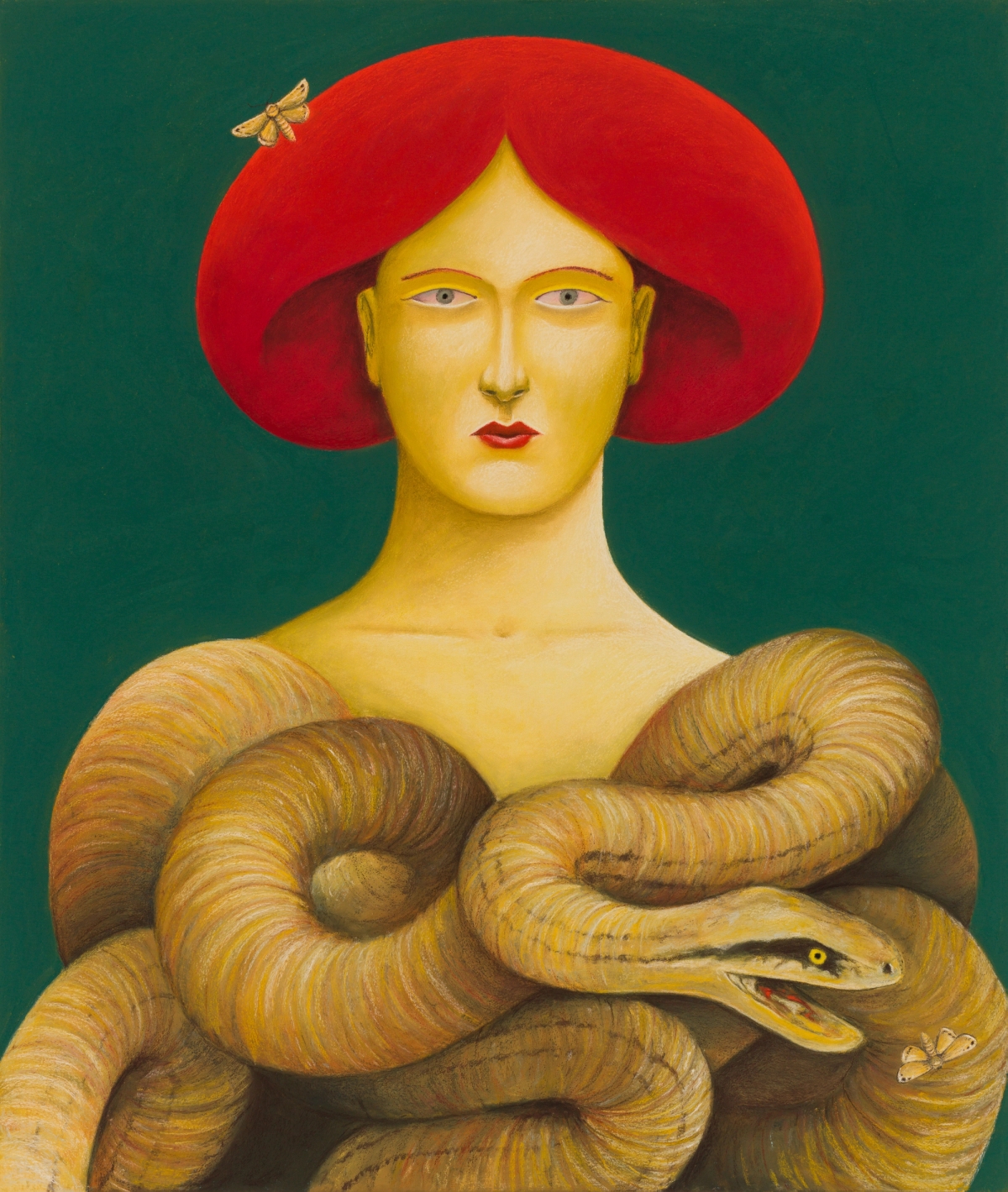 Nicolas Party, 'Portrait with Snakes', 2019, Soft pastel on panel wrapped with linen, 59 1/16 x 50 1/16 x 1 in. Photo by Adam Reich