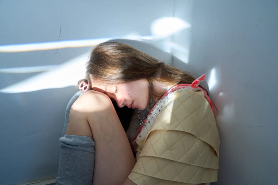 Left to right: Top: Phoebe Pendergast, Socks: Stylist own | Top: Phoebe Pendergast, Cardigan: Phoebe Pendergast 