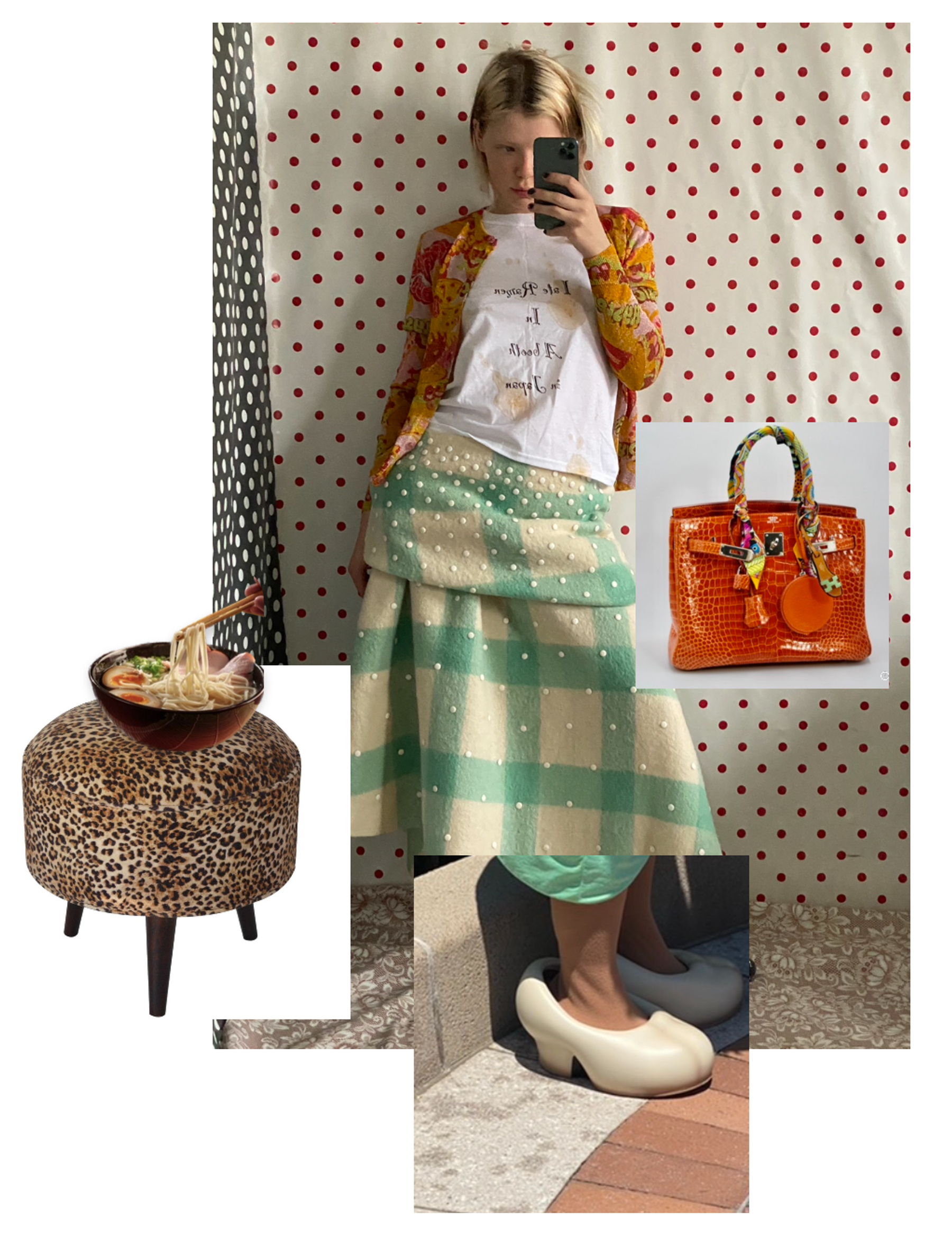 Cardigan: Hysterical Glamour /
T-shirt: Amber Pickup /
Skirt: Stefan Cooke