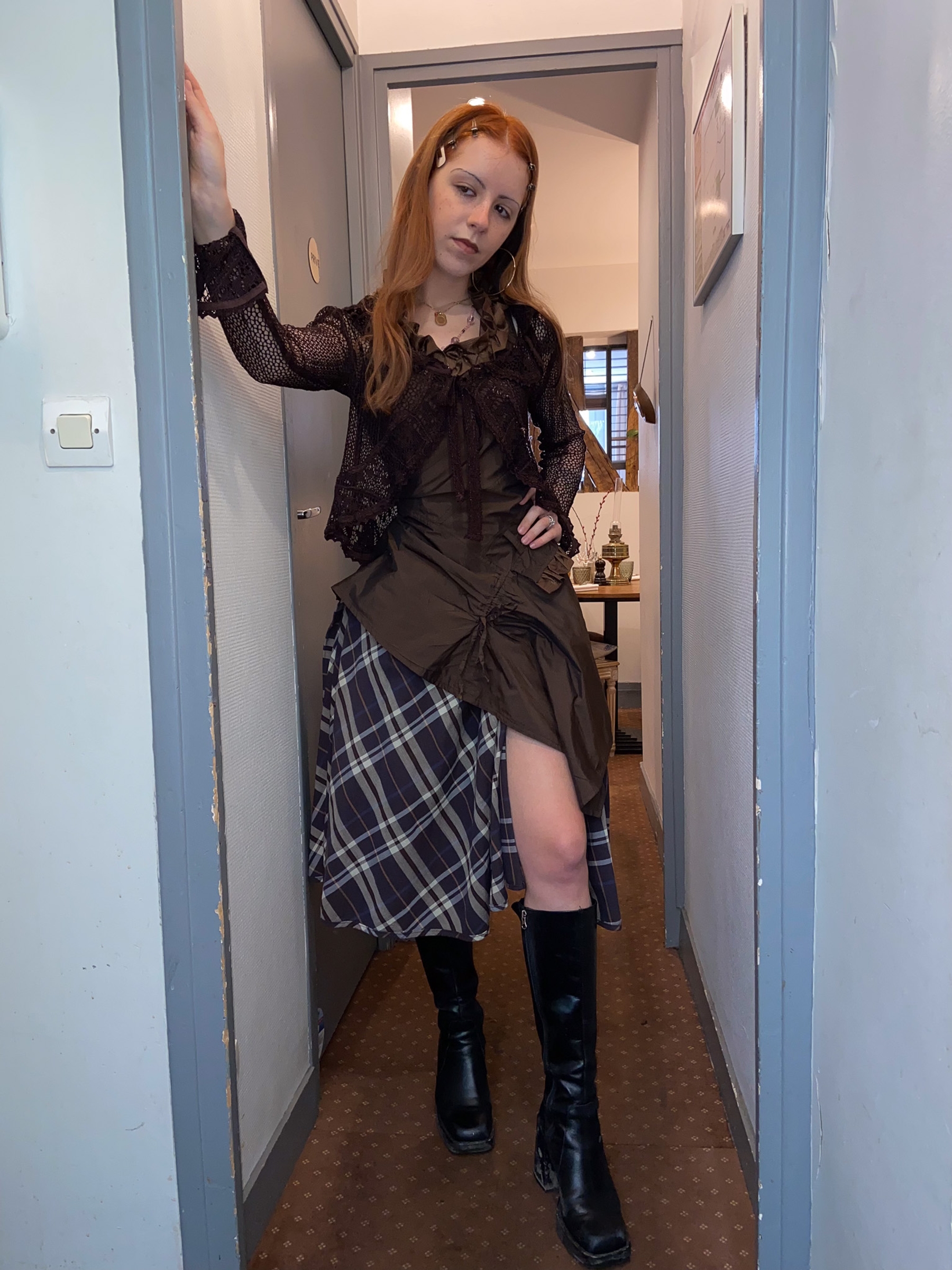 Dress Vivienne Westwood, Top handmade by Clothilde, Cardigan Vintage, Shoes Jonak