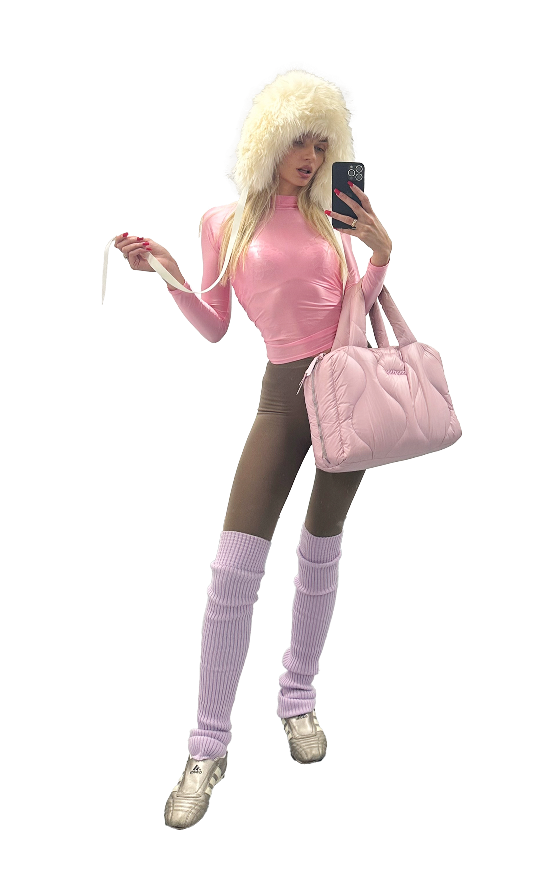 Bag Miu Miu, Hat Emma Brewin, Top Amazon, Tights Wolford, Leg Warmers Amazon, Shoes Adidas