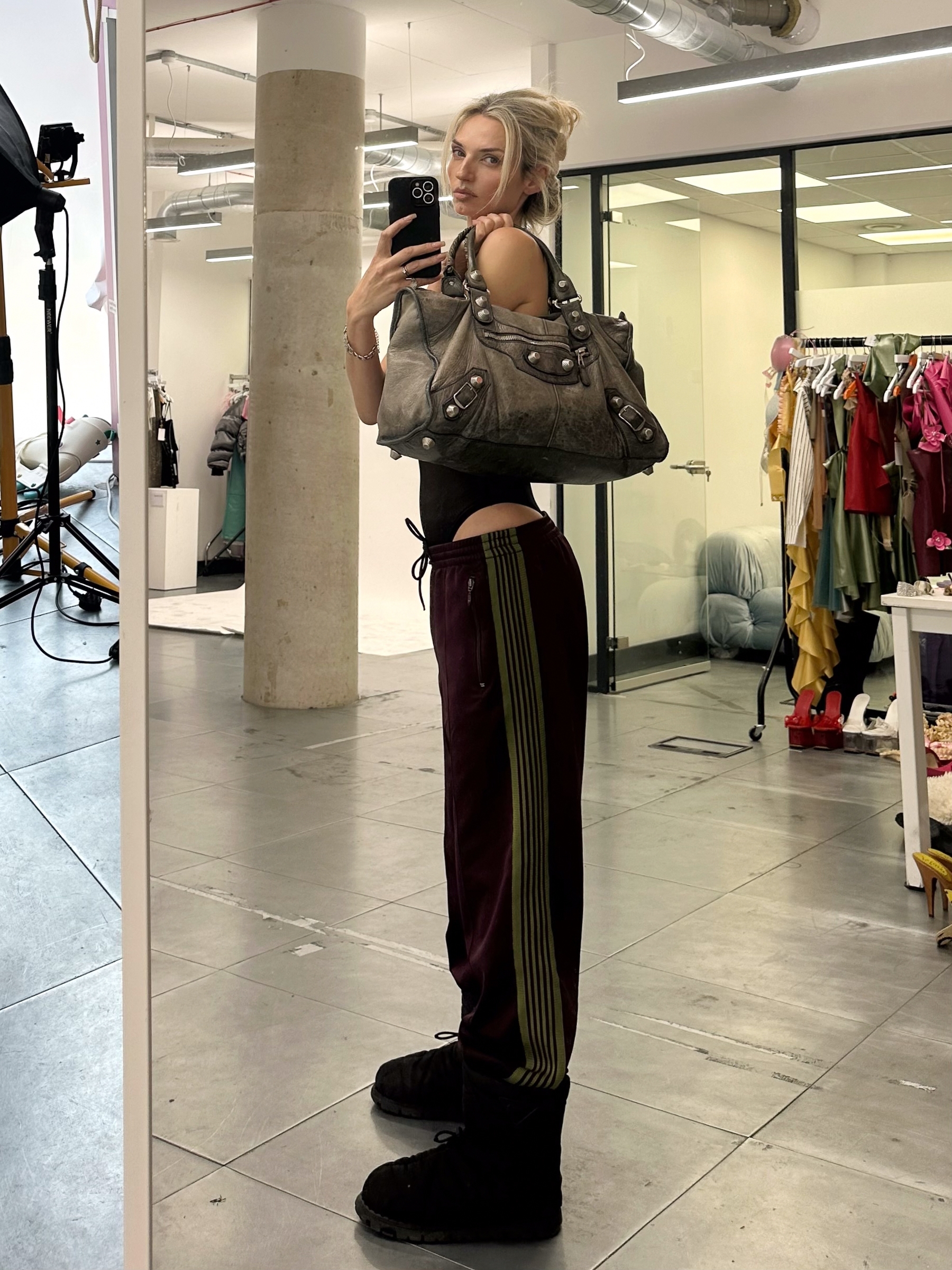 Bag Balenciaga, Body Wolford, Track Bottoms Needles, Boots Prada