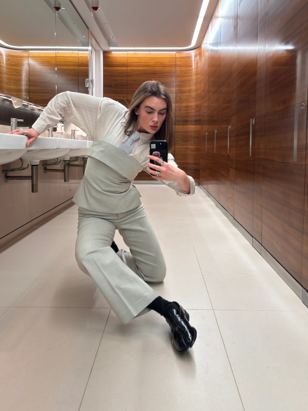Left to right: Shirt Asos, Belt Iro Paris, Trousers Mango, Shoes Aloha | Shirt & Co-ord Aritzia, Shoes Margiela | Shirt Vinted, Belt & Vest Iro Paris, Boots Charles & Keith, Skirt Zara