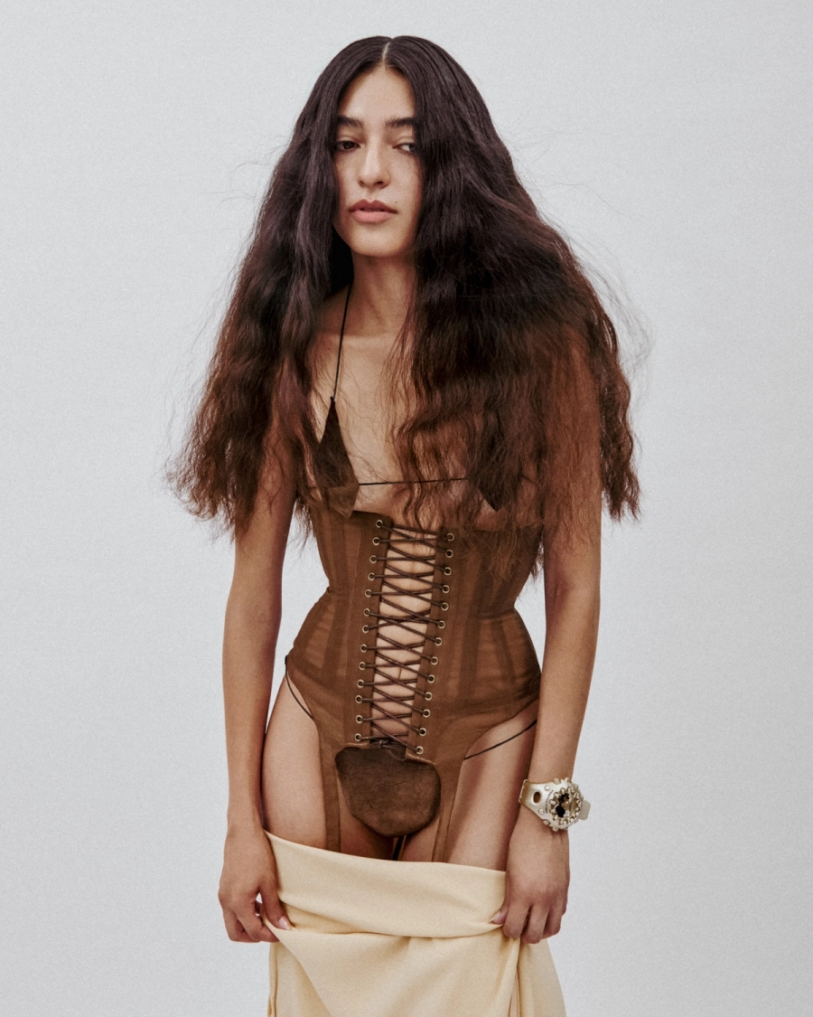 Bra, Corset & Underwear Charlie Le Mindu, Dress Courrèges, Watch G-Shock