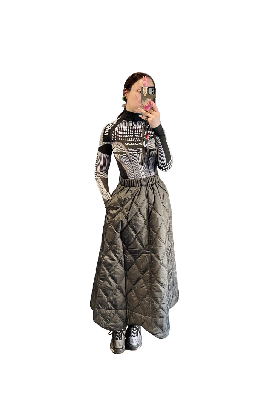 Left to right: Top Misbhv, Skirt Ganni, Shoes Nike | Top Thrift shop, Skirt Balenciaga

