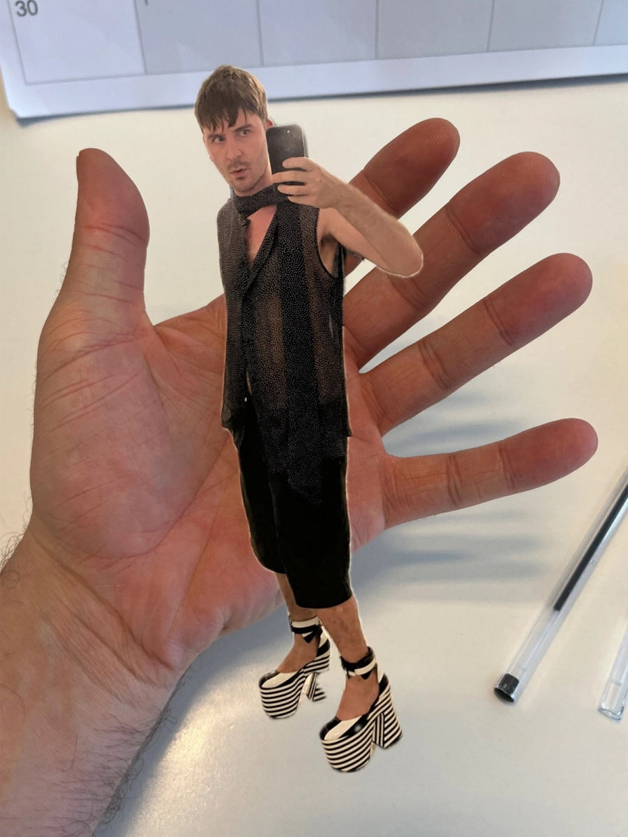 Left to right: Top & Heels Nina Ricci, Trousers Cos | Jacket Vintage, Trousers Brook Brothers, Heels Loewe