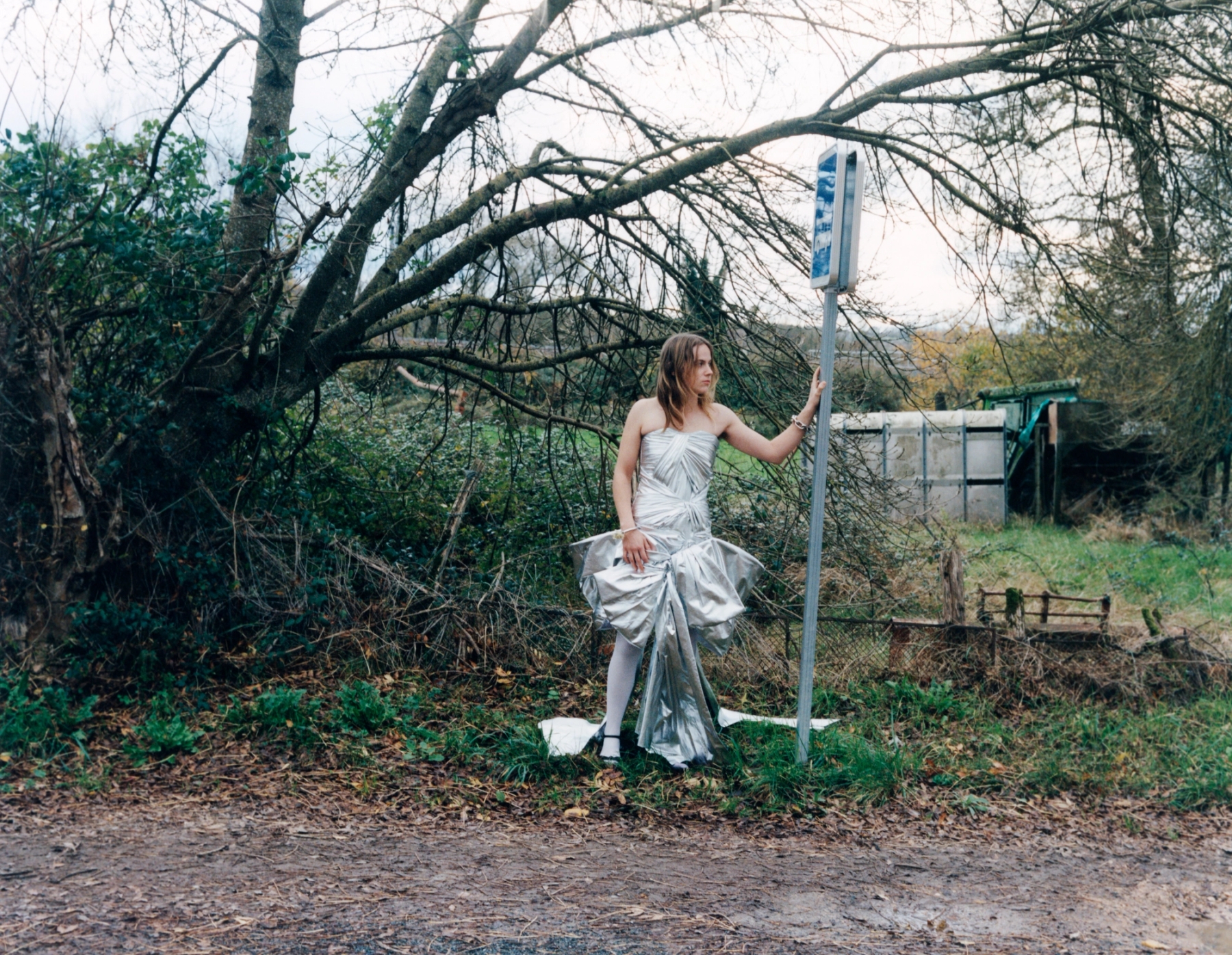 Silver drapped dress JISOO BAIK
bracelets D’HEYGERE
sandals A.F. VANDERVOST SS2010 and white tights stylist’s Archive