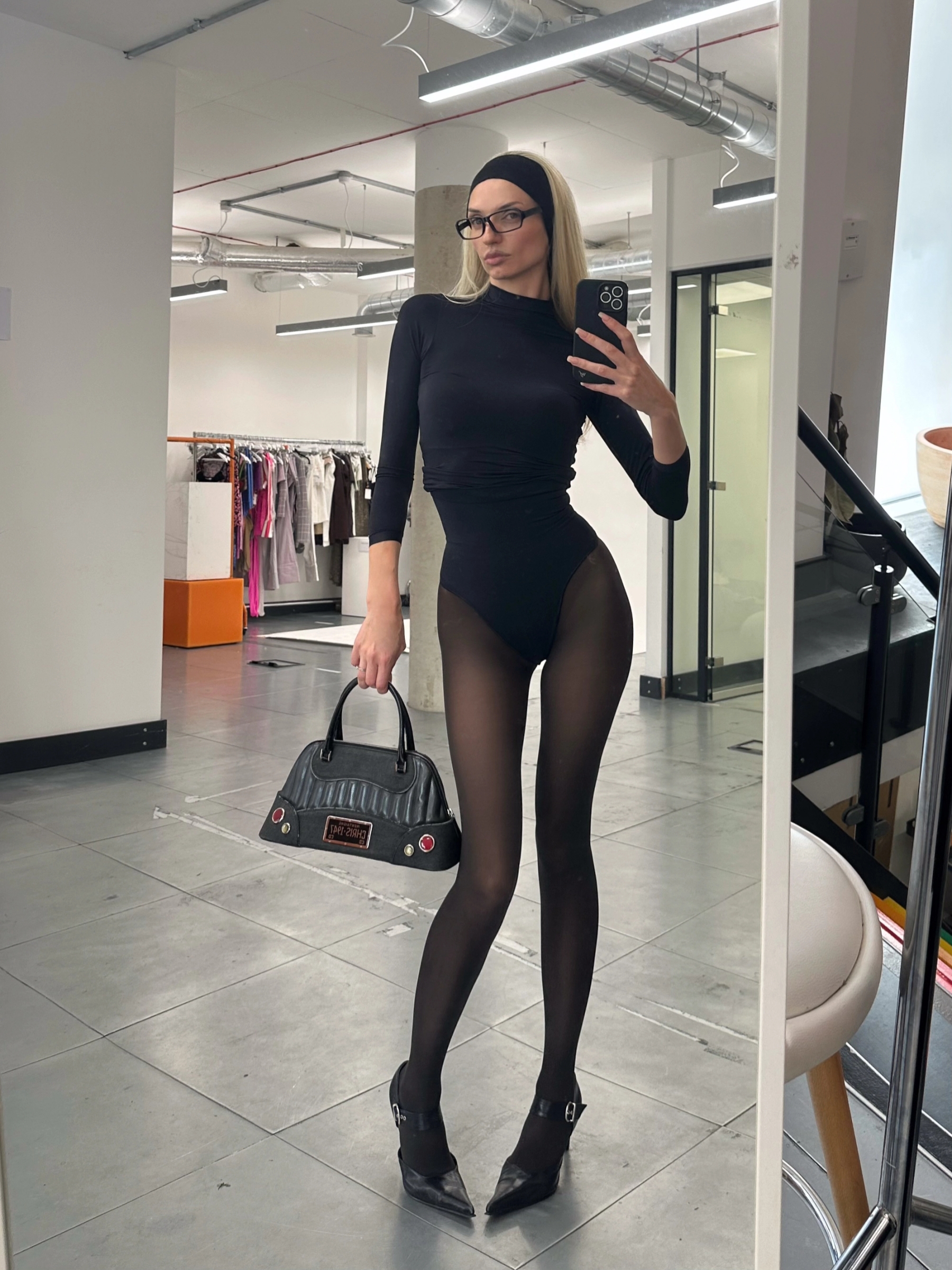 Bag Dior, Top & Thong Skims, Tights Wolford, Shoes Vintage, Headband Paks, Glasses Vintage