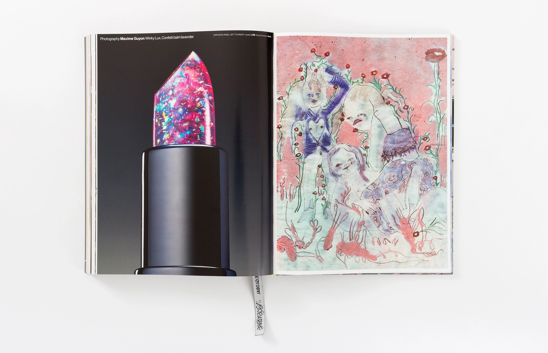 Winky Lux, Confetti balm lavender
OPPOSITE PAGE, Matthias Garcia
LEFT TO RIGHT, Jacket LRS Top & trousers Area