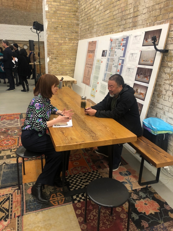 Iphone snaps by Marianna Serwa: left, Michelle Nicol chatting with Ai Weiwei