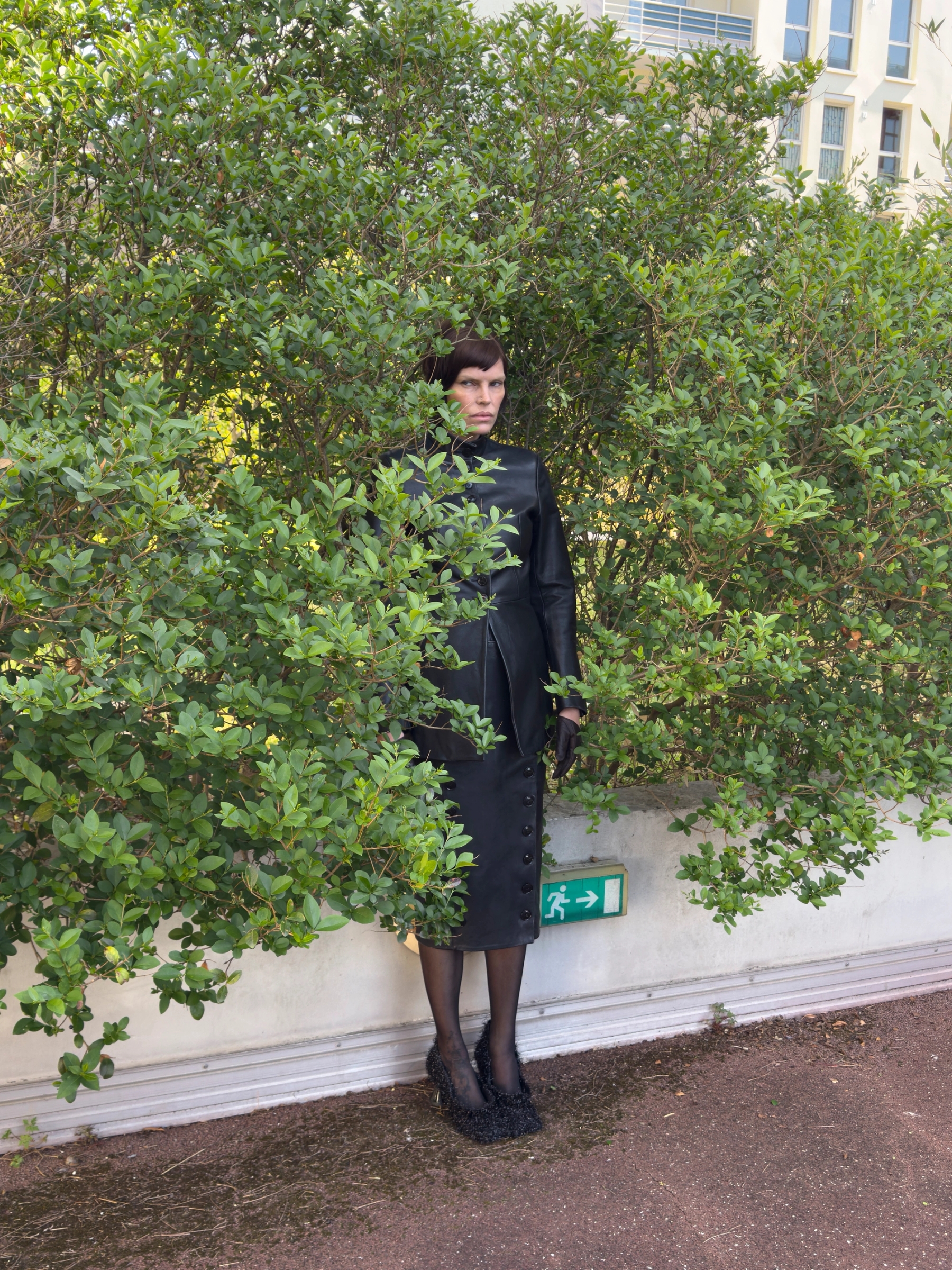 Leather jacket and skirt Angelica Montini, Shoes Paula Canovas Del Vas, Gloves Stylist's archive
