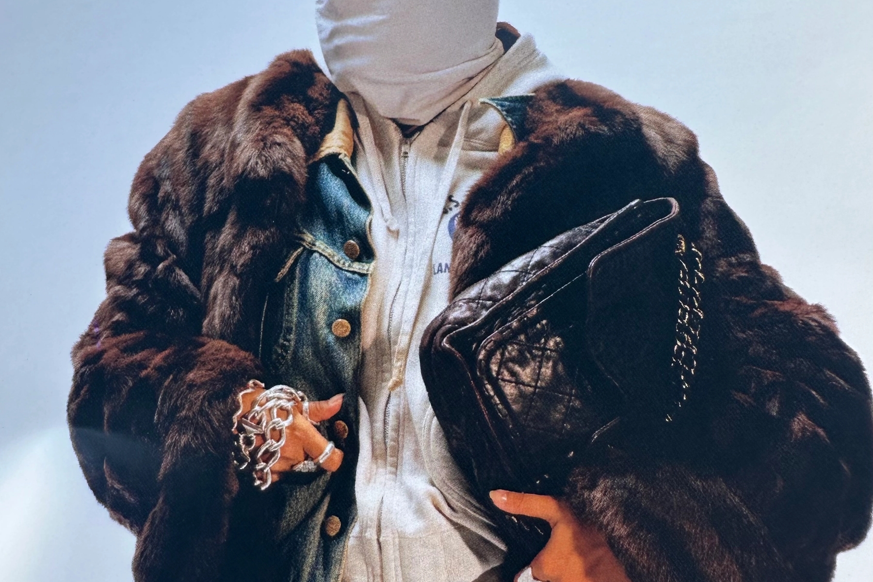 Vintage fur / Chanel bag / Italian belts / Vintage us air force army tracksuit