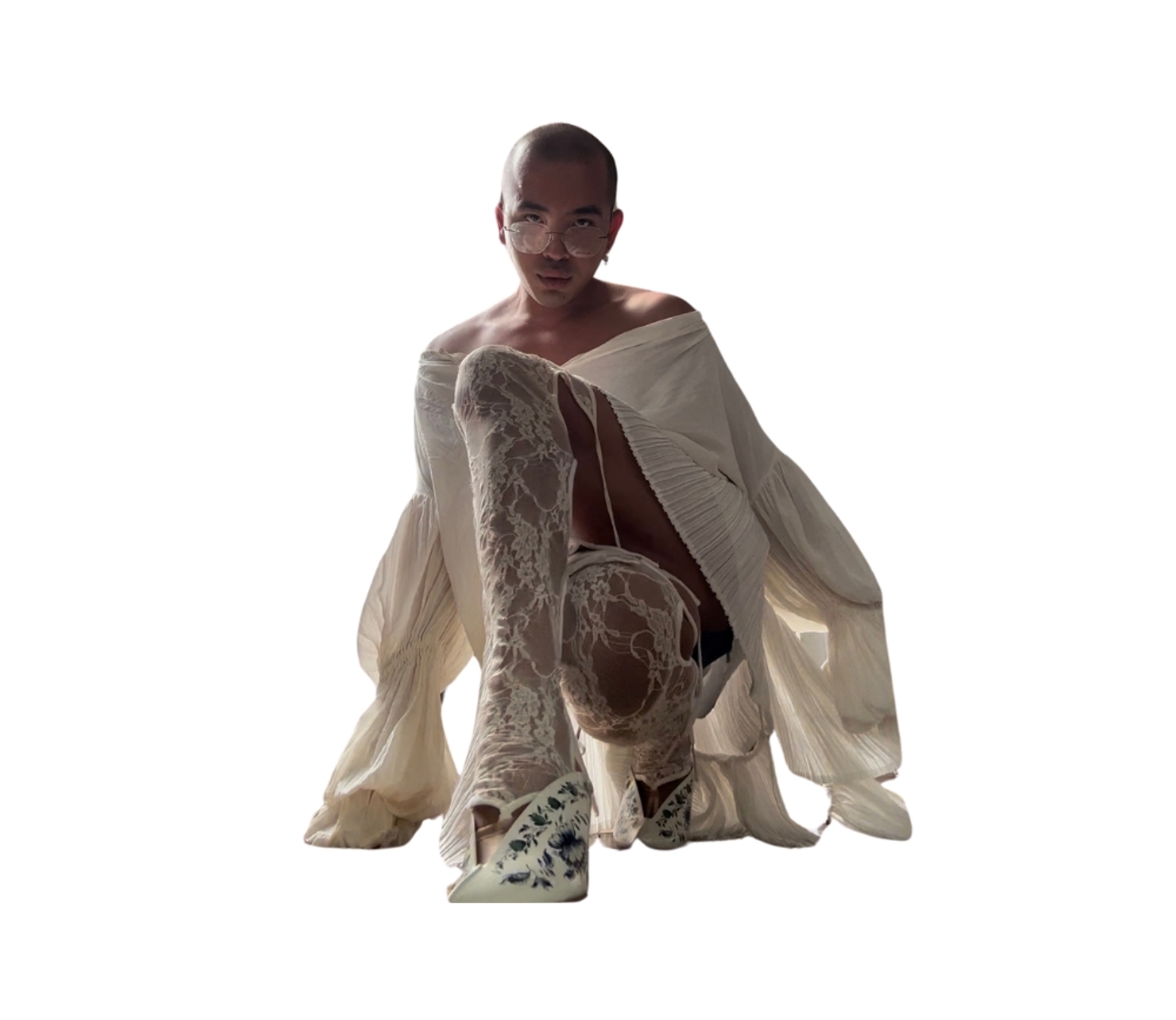 Shirt made by Luthfi's boyfriend / Skirt: Y/Project / Leg piece: Nicolas Guichard / Shoes: Y/Project