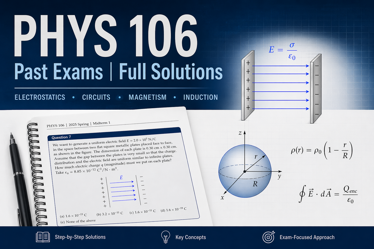 PHYS 106 çıkmış sınav arşivi — 487 sayfalık tam çözümlü PDF kapak görseli