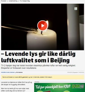 TV 2 Hjelper deg omtalte stearinlys i en artikkel 12. mars 2015.