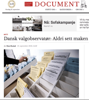 Document var blant de norske nettstedene som meldte om kritikken fra den danske «valgobservatøren».