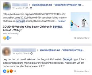 Ryktet fra Senegal har blitt mye diskutert i ulike facebook-grupper i Norge.