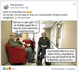 Slik ble bildet delt av Facebook-siden Pensjonisten.