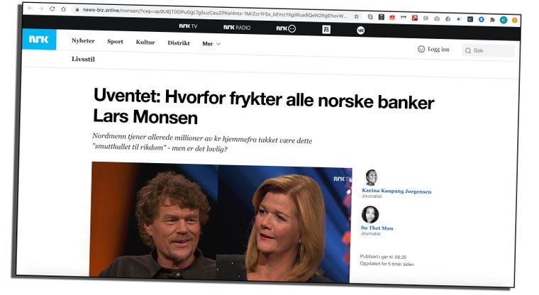 Slik ser den falske NRK-artikkelen ut. Den spres via sponsede innlegg på Facebook og Twitter.