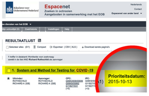 Dette bildet av patent-databasen Espacenet har blitt delt som «bevis» for at en covid-19-test ble patentert i 2015.