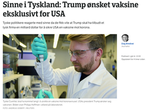 NRK publiserte denne saken dagen etter at CureVac hadde avvist at amerikanske myndigheter har forsøkt å kjøpe selskapet.