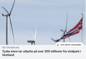 Dette var tittelen på den opprinnelige artikkelen til Nettavisen. Nå er den endret til «Gigantutbytte fra norsk vindpark var lån».