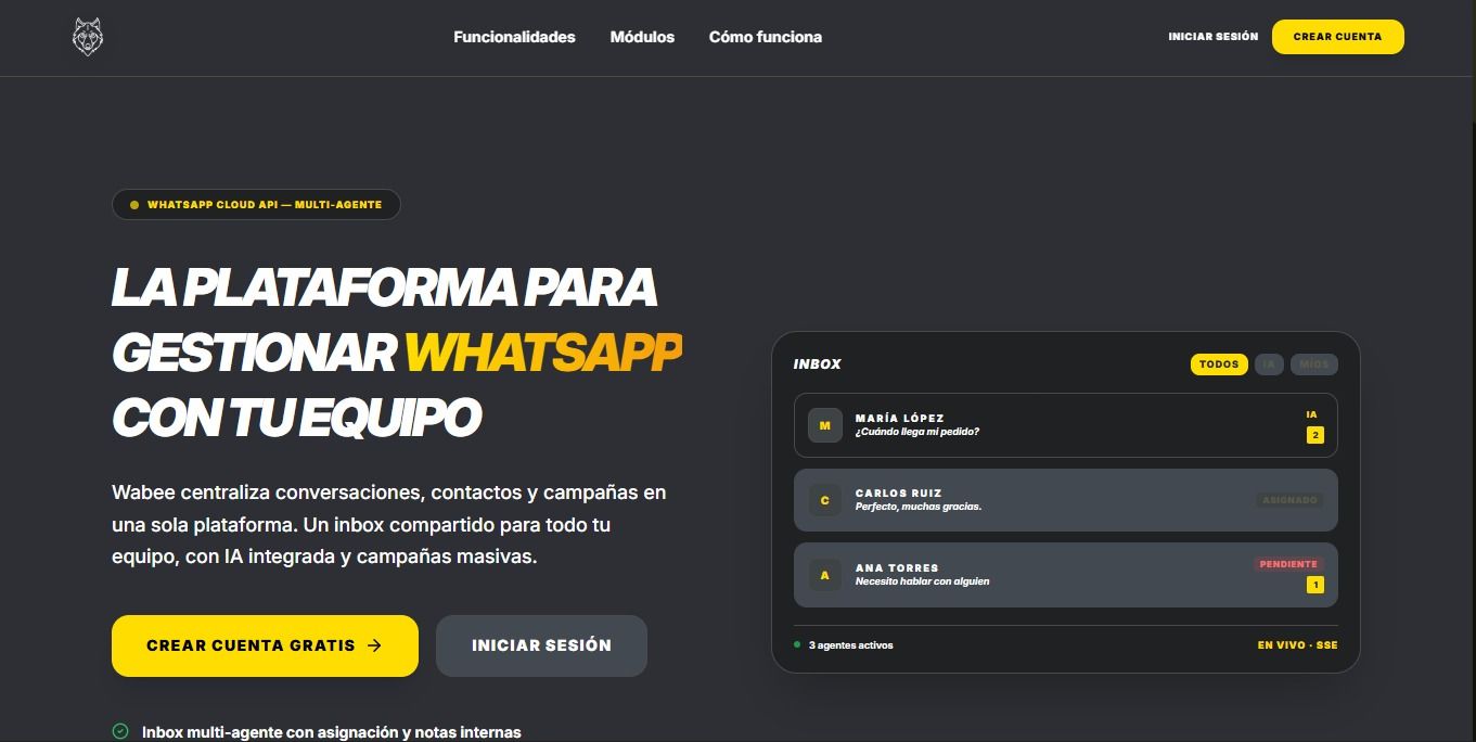 WABEE: Automatización y atención 24/7 con IA que responde, califica leads y vende sin perder la cercanía humana.