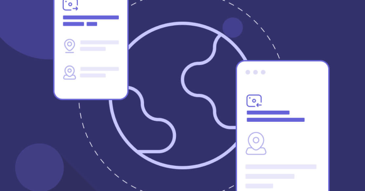 an illustration of two phones connected to each other with a globe in the background