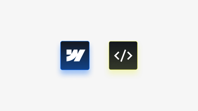 Webflow logo beside a code symbol
