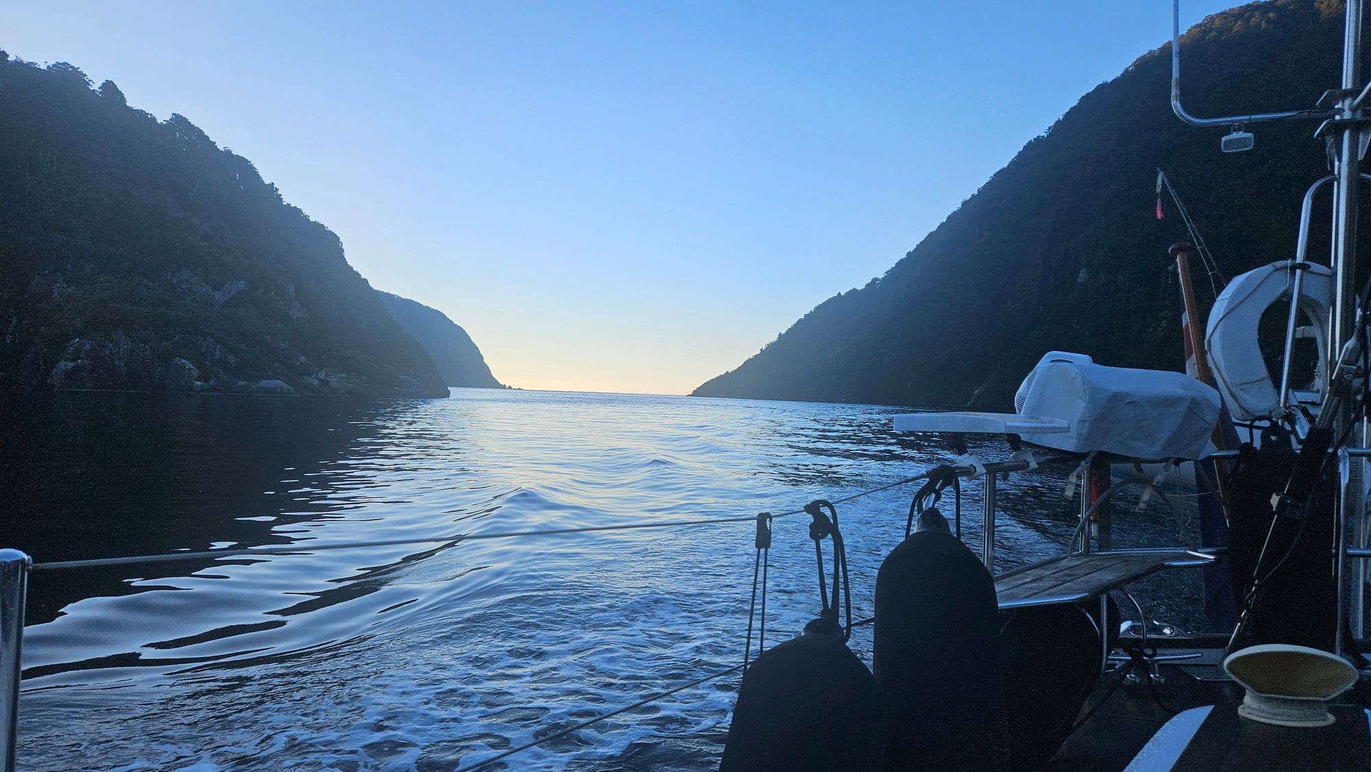 Looking out from Bligh Sound at dusk