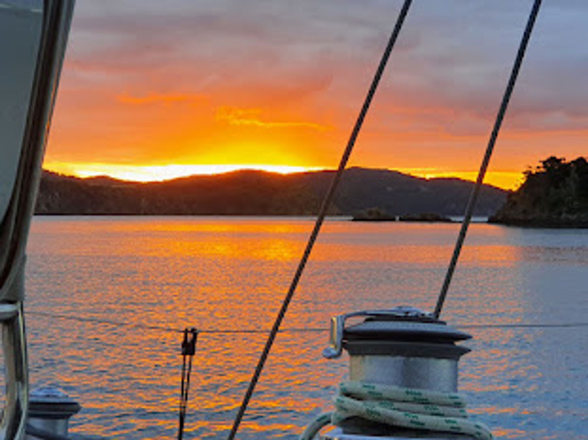 Matariki III at sunset anchor