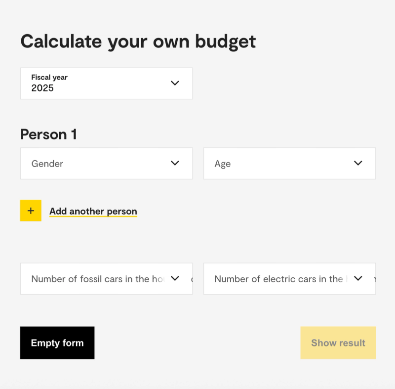 Capture d'écran du formualire de calcul