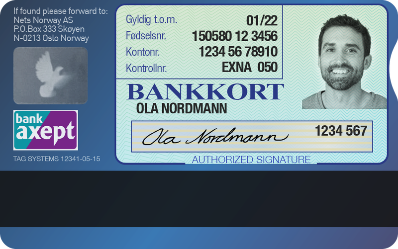 Photo d'une carte bancaire norvégienne avec photo d'identité au dos
