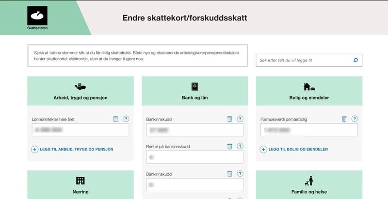 Interface de modification de la carte de taxe