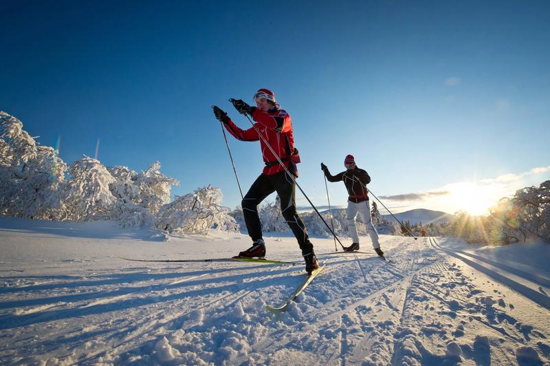 Deux personnes faisant du ski de fond en mode skating