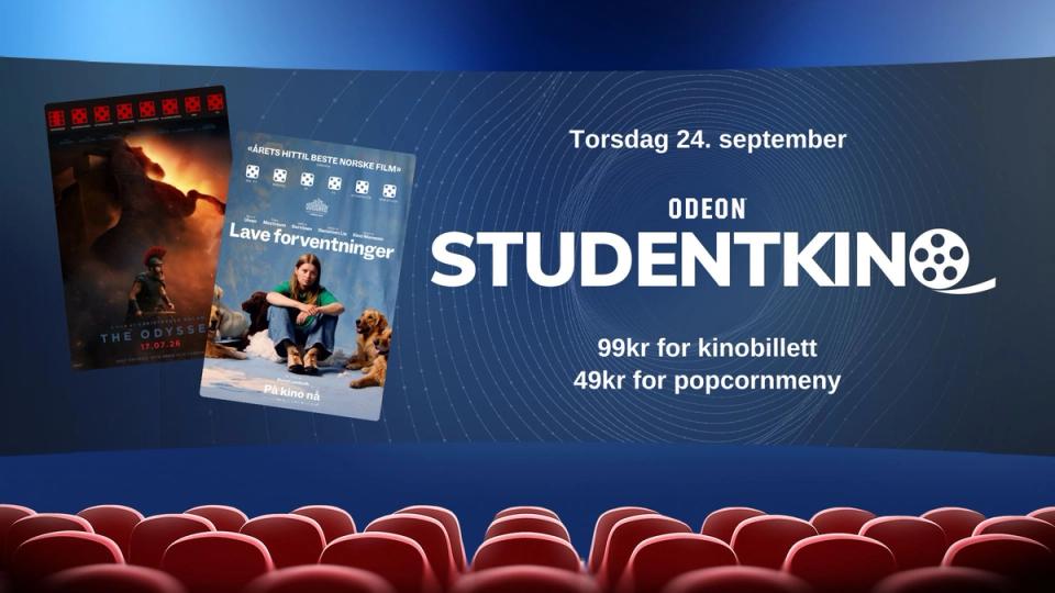 Illustrasjon av kinosal med bilde av filmplakatene